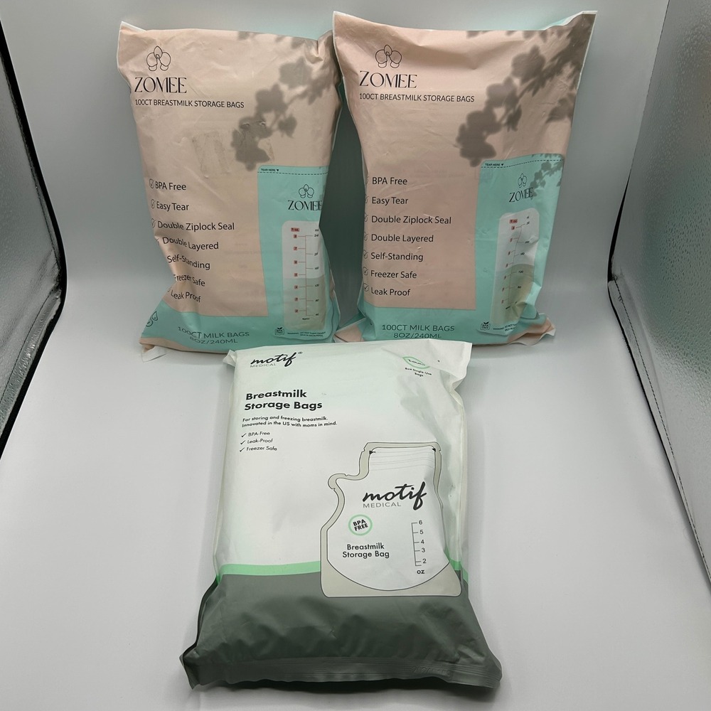 3 LOT 300ct Breastmilk Storage Bags 8oz Zomee Motif BPA Free Freezer Safe NEW